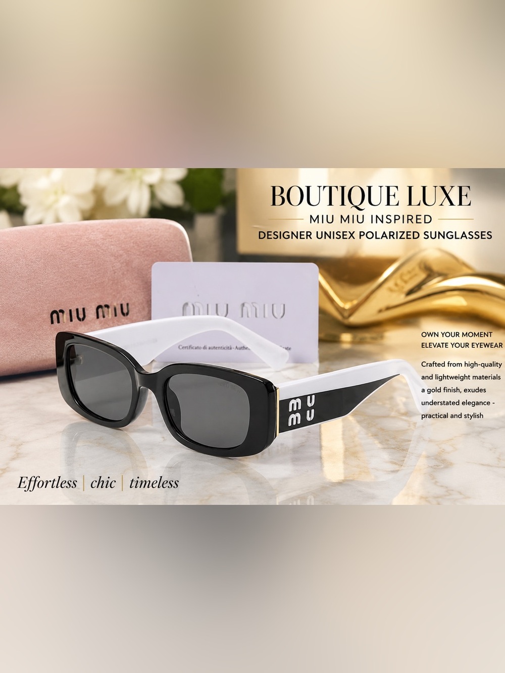Miu Miu Inspired | Black Front White Temple Logo Sunglasses